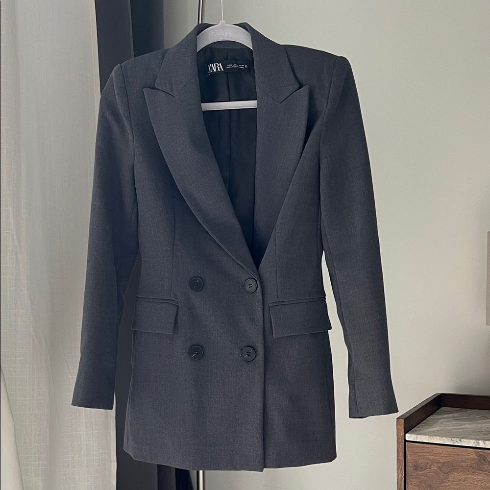 Zara Charcoal Double-Breasted Blazer